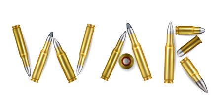 War word realistic composition of isolated gold bullets on white background vector illustrationのイラスト素材