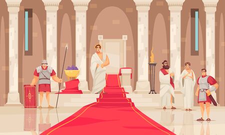 Emperor and his throne in ancient rome castle cartoon vector illustrationのイラスト素材