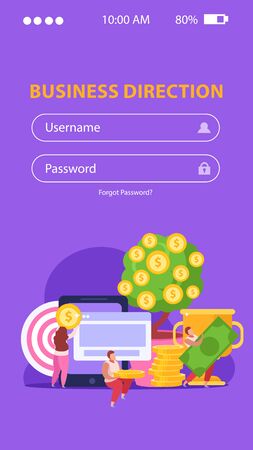 Flat crowdfunding background with login form and people collecting money for business ideas vector illustrationのイラスト素材
