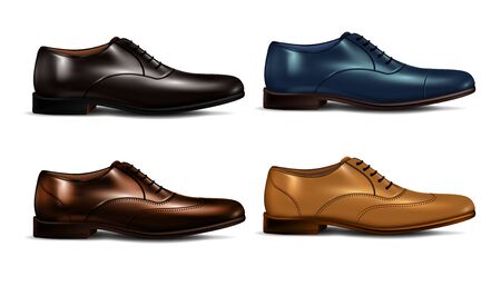 Realistic color man shoes icon set with four different color of boots vector illustrationのイラスト素材