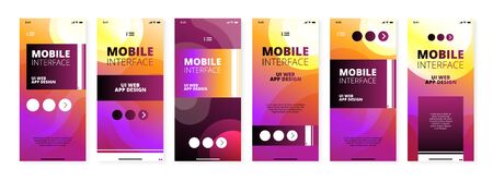 Vertical template mobile interface UI web app design set with multicolored gradient vector illustrationのイラスト素材