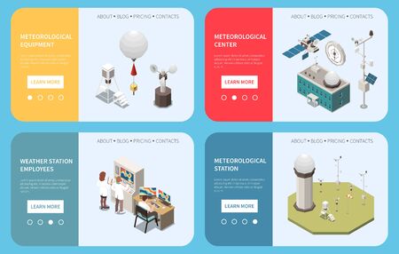 Weather forecast isometric icons set with meteorological center symbols isolated vector illustrationのイラスト素材