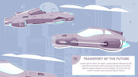 Transport of future flat poster with vehicles of new generation on modern city skyscrapers background vector illustrationのイラスト素材