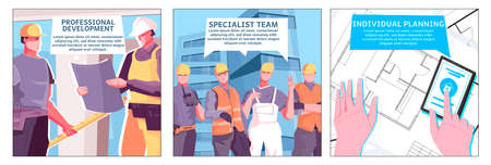 New buildings illustration composition with three themes professional development specialist team...
