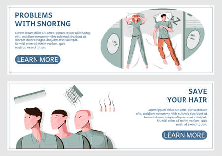 Men problem set of two horizontal banners with flat images and learn more buttons with text vector illustrationのイラスト素材