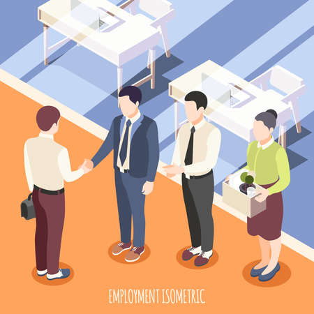 Employment isometric background with staff meeting new employee in office interior vector illustrationのイラスト素材