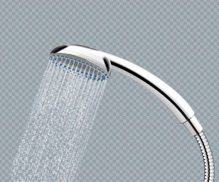 Isolated shower head with running water realistic object on transparent background vector illustrationのイラスト素材