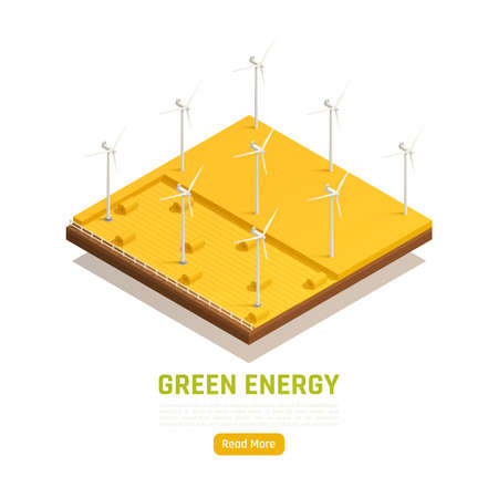 Natural resources green energy isometric web element with wind turbines located in agricultural field vector illustrationのイラスト素材
