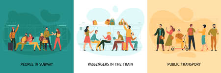 Public transport design concept with train and subway symbols flat isolated vector illustrationのイラスト素材