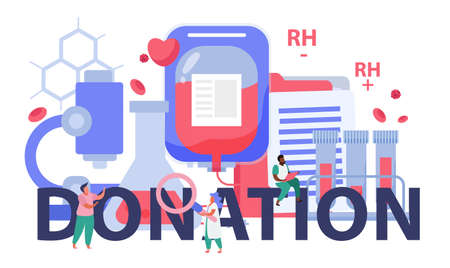 Blood donation concept with blood test and transfusion symbols flat vector illustrationのイラスト素材