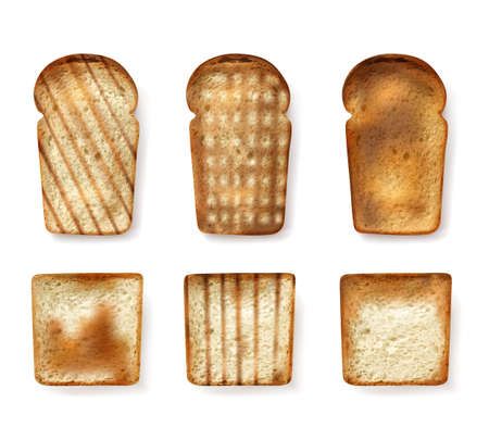 Different bread types set with toast realistic isolated vector illustrationのイラスト素材