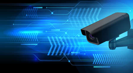 Video surveillance security cameras composition with realistic image of camera on abstract...