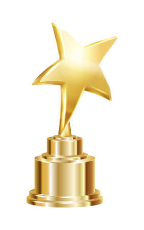Trophy award realistic composition with isolated image of star shaped cup award on pedestal vector illustrationのイラスト素材
