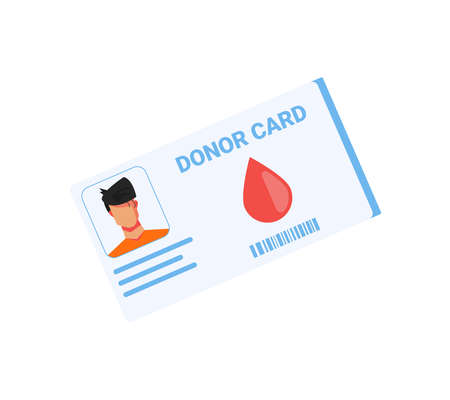 Blood donation flat composition with image of donor id card with barcode and profile picture vector illustrationのイラスト素材