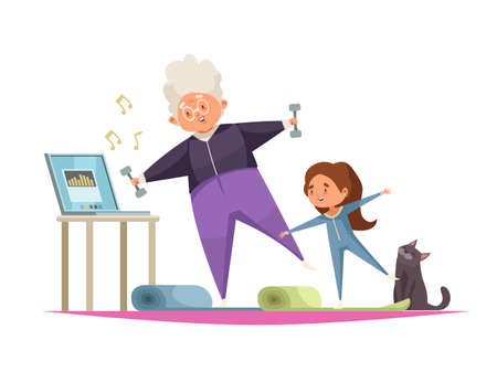 Grandma concept with leisure and pastime symbols flat vector illustrationのイラスト素材