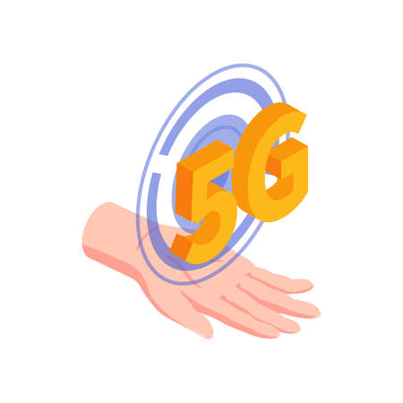 Isometric 5g internet color wireless with antenna symbols vector illustrationのイラスト素材