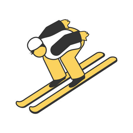 Winter sport isometric icon with skiing human character on white background 3d vector illustrationのイラスト素材