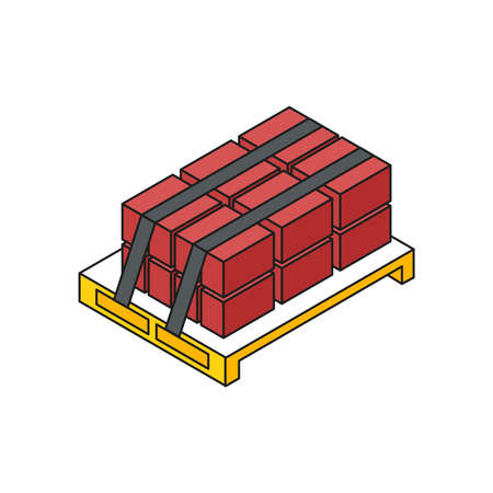 Isometric building engineering outline composition with view of pallet with bricks vector illustrationのイラスト素材
