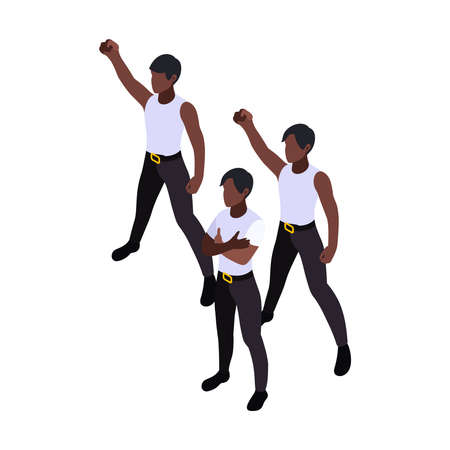 Pop music band with three boys 3d isometric vector illustrationのイラスト素材