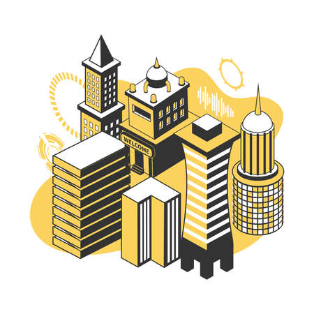 Future technology development with modern buildings vector illustrationのイラスト素材
