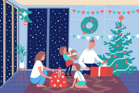 Christmas Family Home Compositionのイラスト素材