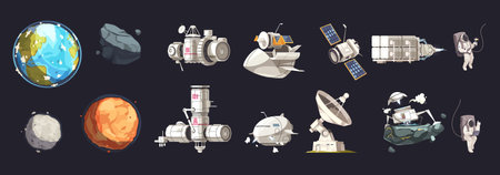 Space Ship equipment Isolated Setのイラスト素材