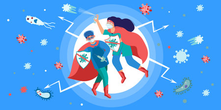 Nurse Fighting Virus Flatのイラスト素材