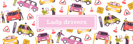 Lady Drivers Pattern Compositionのイラスト素材