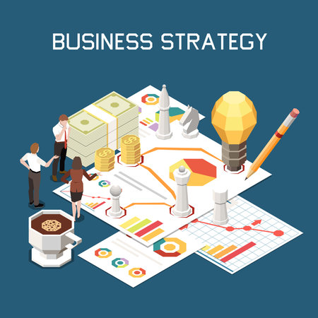 Business Strategy Isometric Compositionのイラスト素材