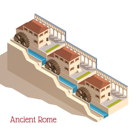 Ancient Rome Isometric Watermillsのイラスト素材