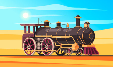 Steam Locomotive Desert Compositionのイラスト素材