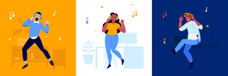 Funny People Listening To Musicのイラスト素材