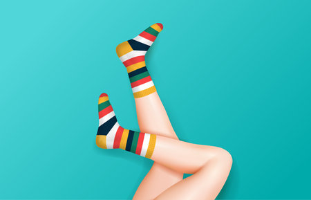 Female Legs In Striped Socksのイラスト素材