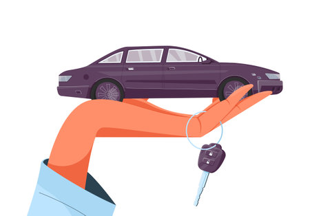 Car Flat Concept on hand with car keyのイラスト素材