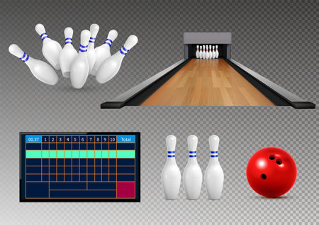 Bowling Realistic Icon Setのイラスト素材