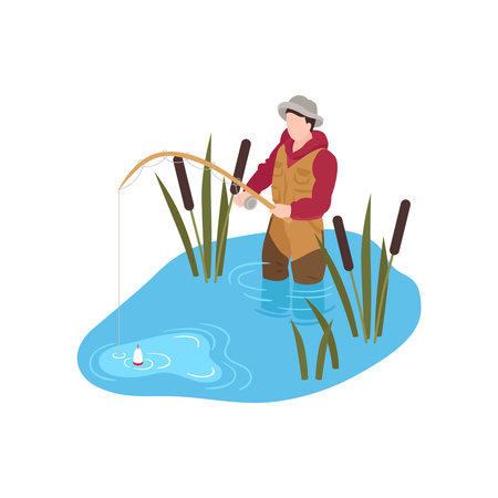 Fishing Isometric Illustrationのイラスト素材
