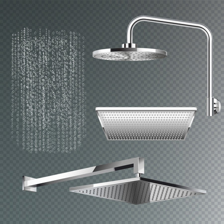 Shower Head Realistic Transparent Setのイラスト素材