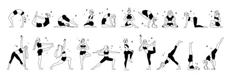 Woman Yoga Monochrome Setのイラスト素材