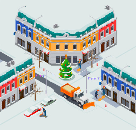 Snow Clearing Town Compositionのイラスト素材