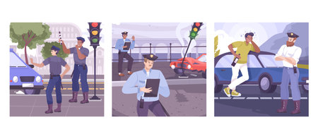 Traffic Police Square Isolated Setのイラスト素材