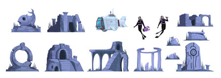 Lost Atlantis Isolated Icons Setのイラスト素材