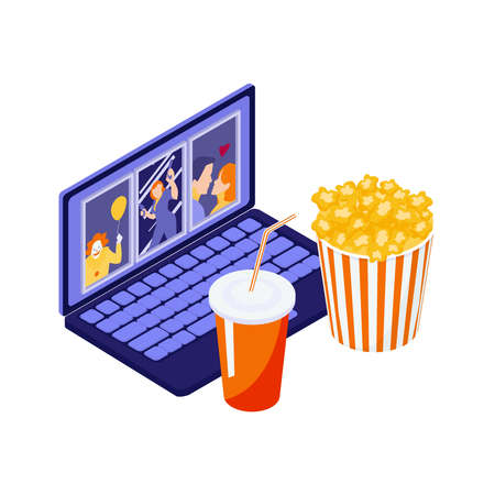 Laptop Movies Snack Compositionのイラスト素材