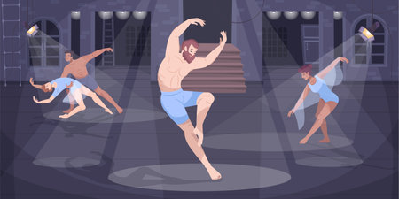 Ballet Dancers Flat Compositionのイラスト素材