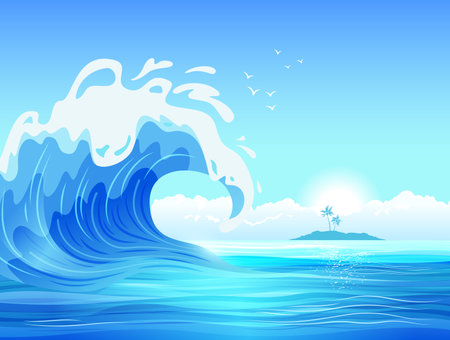 Flat Ocean Wave Backgroundのイラスト素材