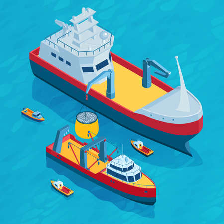 Commercial Fishing Boats Compositionのイラスト素材