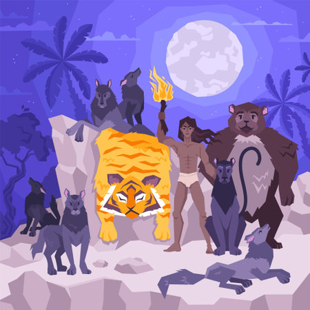 Mowgli Coloring Page Illustrationのイラスト素材