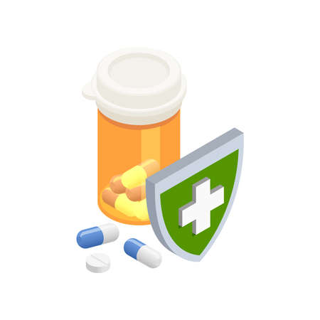 Insurance Pills Isometric Compositionのイラスト素材