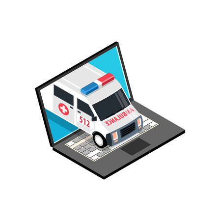 Online Ambulance Laptop Compositionのイラスト素材
