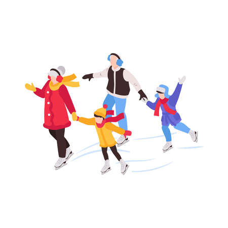 Skating Family Isometric Compositionのイラスト素材