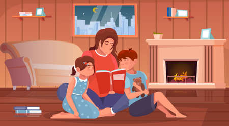 Mother Reading Book To Childrenのイラスト素材